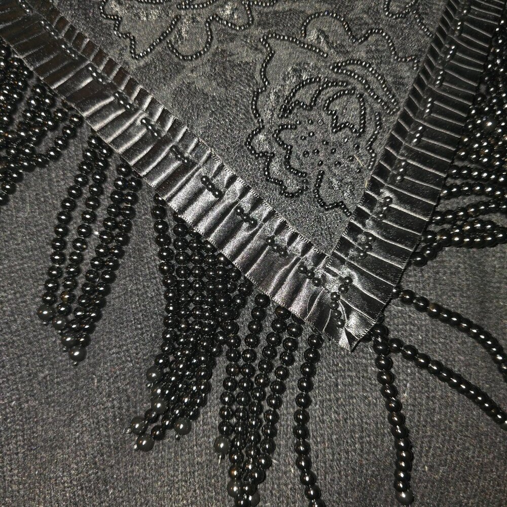 Diane Freis Knits Black Beaded Fringed Embroidered Black Angora & Wool Cutout L - Picture 16 of 17